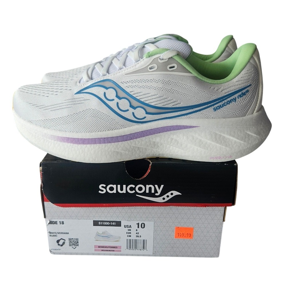Saucony Ride 18 Womens Running Shoes White Verbana S11000-141 Size 10 NEW